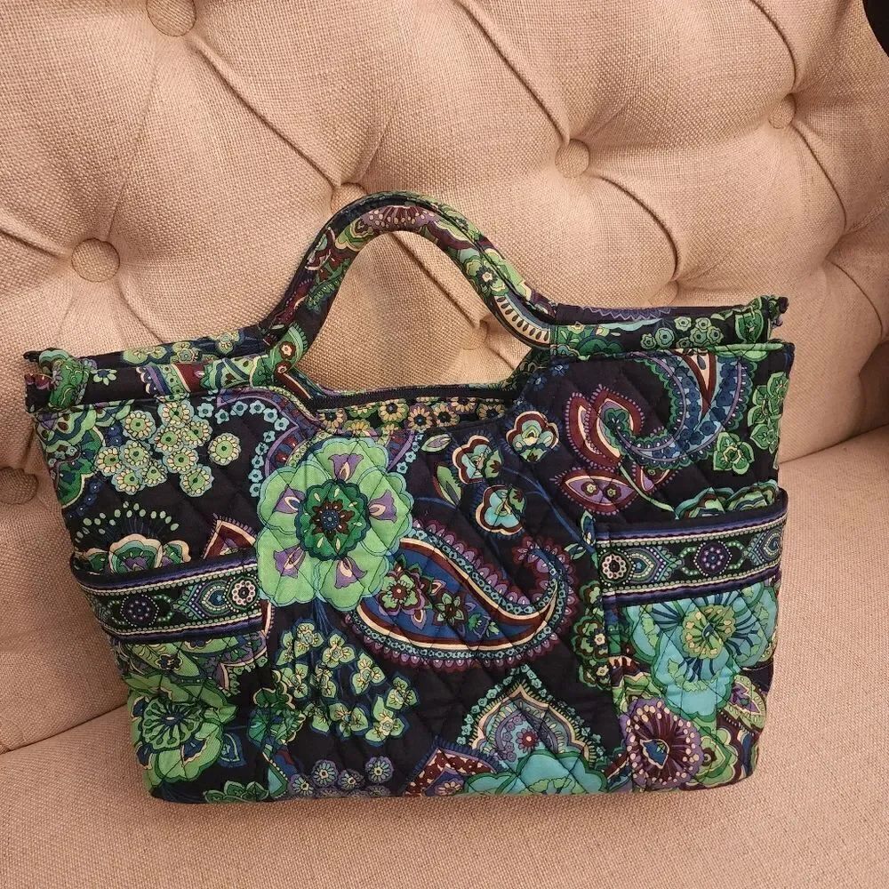 Vera Bradley EUC Green Blue Floral Paisley Handbag Purse